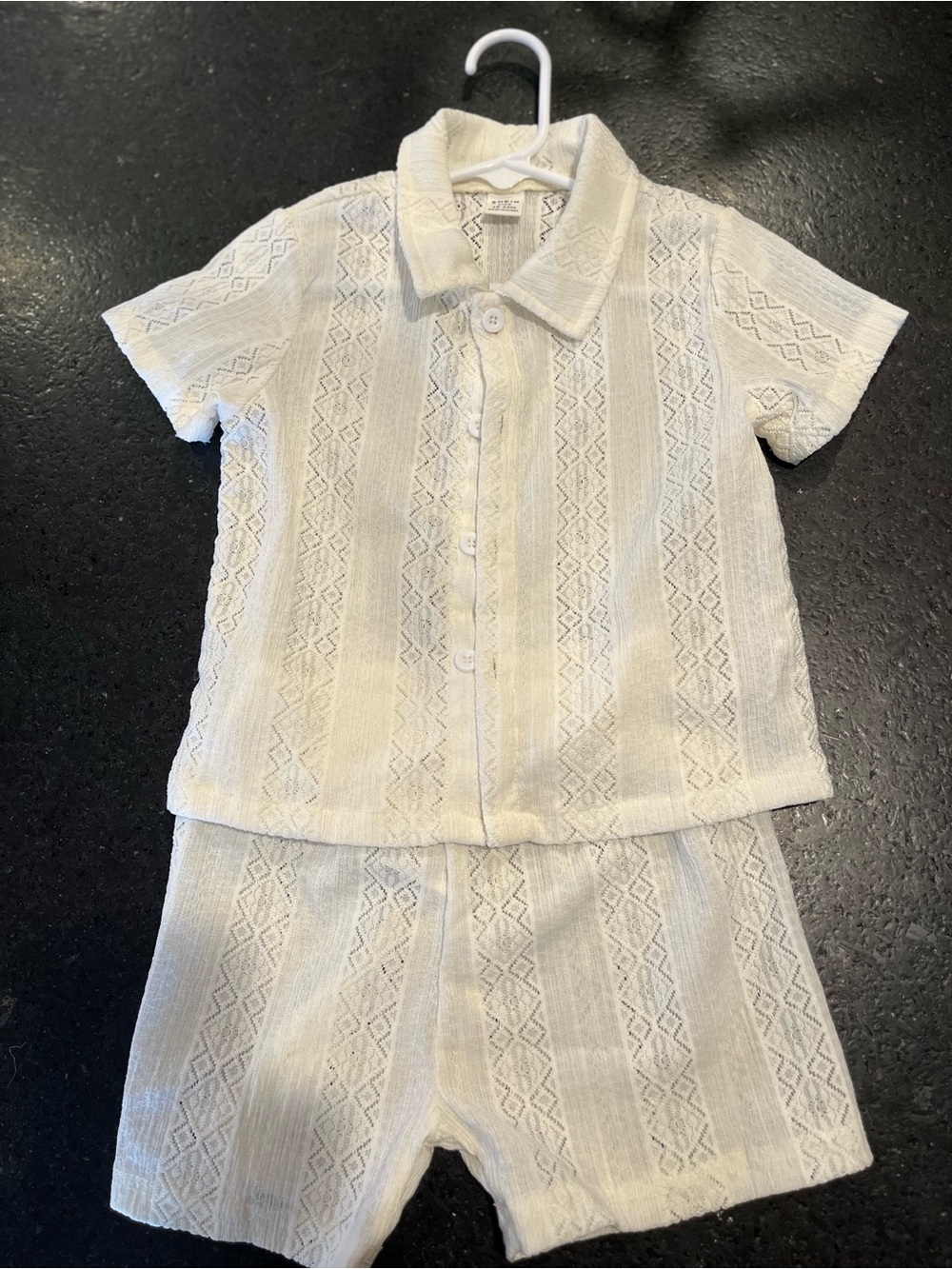 SHEIN Cream Short Sleeve Two-Piece Kids Pajama Set
